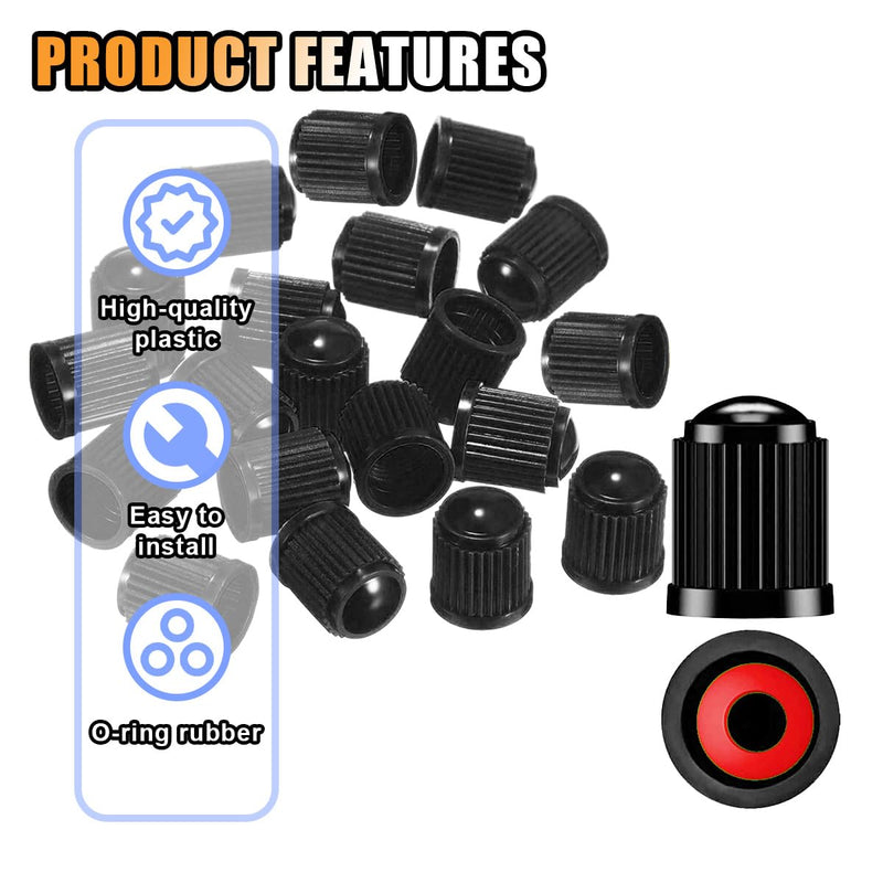 20PCS Tire Valve Stem Caps, Tire Valve Dust Caps Air Caps Cover with O Rubber Seal, Corrosion Resistant Auto Accessories Universal Stem Covers for Trucks Motorcycles Bicycles SUVs (Black) Black