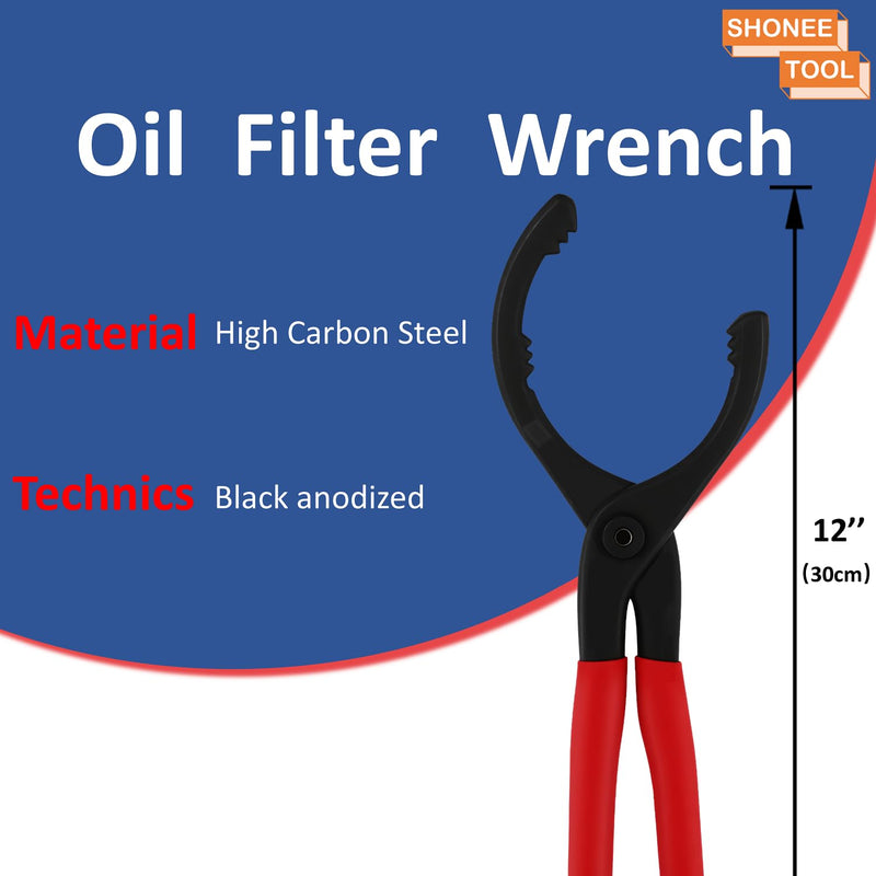 Oil Filter Wrench (L:12", Jaw Capacity: 60mm to 102mm), Automotive Oil Filter Removal Tool for Oil Change, Adjustable Fuel Filter Wrench Plier (1 Set) 12"15°Bent