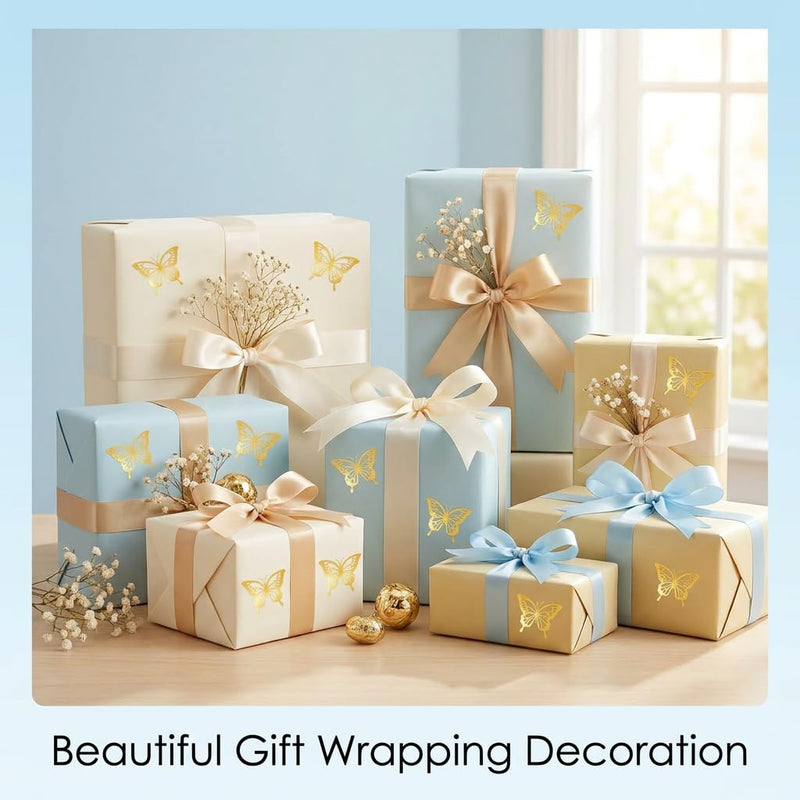 500Pcs Gold Foil Butterfly Stickers, Packaging & Envelope Seals | 500Pcs gold foil butterfly stickers; waterproof self-adhesive accents for packaging, envelopes, crafts, gifts, or parties. 500pcs- Gold Foil Butterfly Pattern