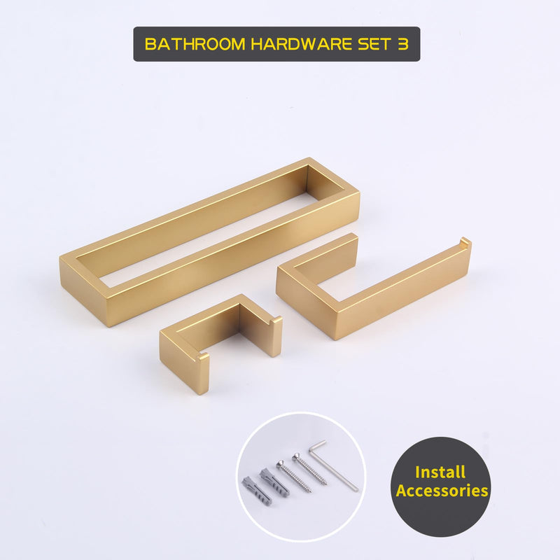 GERZWY Bathroom Accessory 3-Piece Set SUS 304 Stainless Steel Toilet Paper Holder Towel Ring Towel Hooks Wall Mount Gold Finished HG1708-3BE