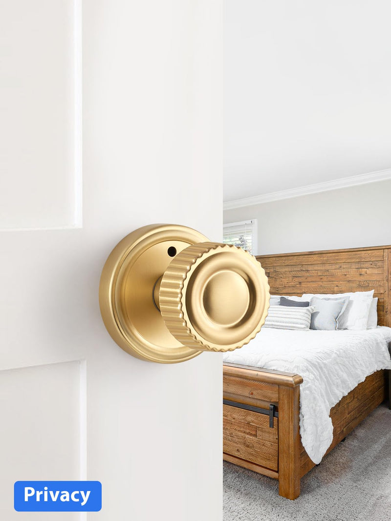 Brushed Gold Privacy Door knob, Interior Door Handle Gold Doorknob | Bedroom Bathroom Room, Aluminium Alloy Knob, 1 Pack Brushed Gold