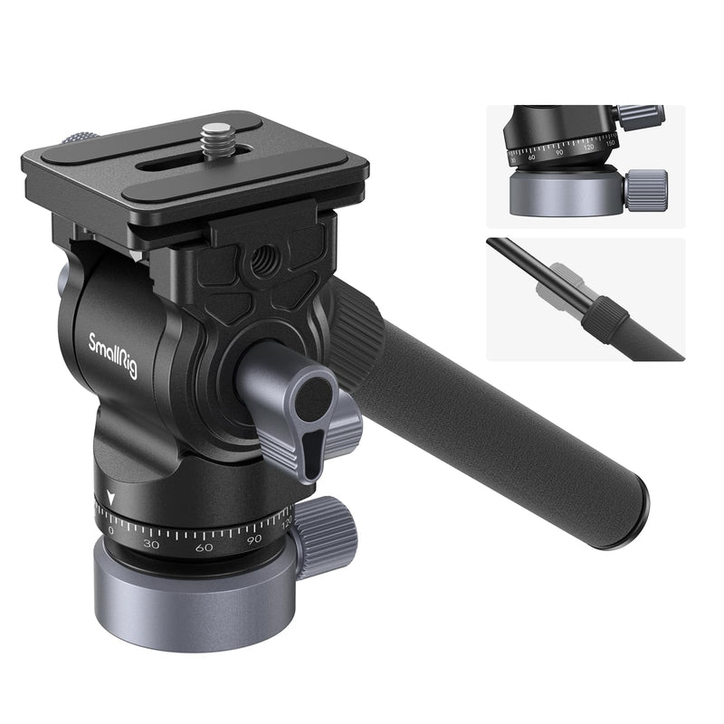 SmallRig CH20 Video Head with Leveling Base, Quick Release Plate for Arca Swiss and Adjustable Handle, Tripod Pan Tilt Head Fluid Head for Compact Cameras DSLR Cameras, Load up to 8.8lb/4kg-4170B