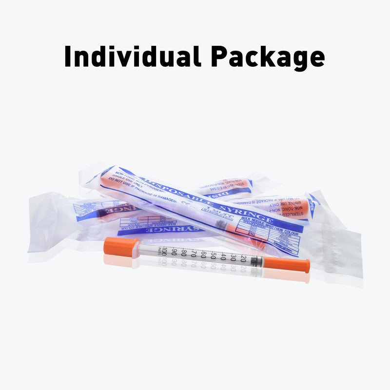 U-100 1cc Syringes with 31g 5/16" (8mm) , Individually Wrapped, Pack of 100 1cc 31g 5/16 In 100 Pack