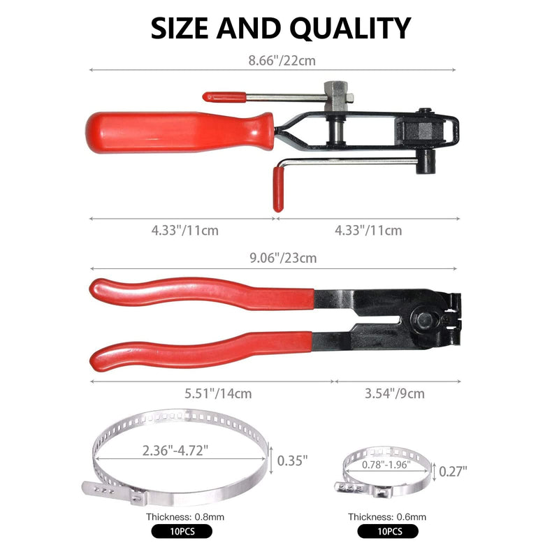 2Pcs CV Boot Clamp Pliers Set with 20Pcs Crimp Bands , Joint Boot Clamp Crimp Pliers, Hose Band Axle Pliers Car Banding Tool Kit, Dust Cover Clip Removal Pliers Repair Tool Accessories, Red