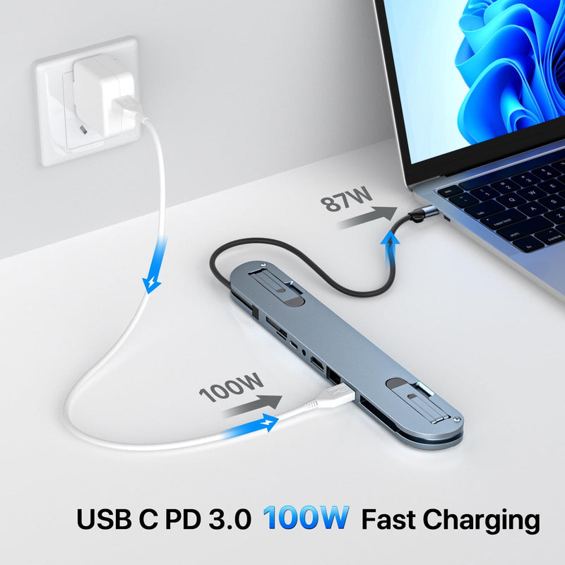 USB C Laptop Docking Station Stand, USB C Hub 7 in 1 Multiport Adapter with 4K HDMI, Gigabit Ethernet, USB A 3.0, PD 100W Charge, Universal Docking Stations for MacBook Pro/Air/Dell/HP/Surface/Lenovo