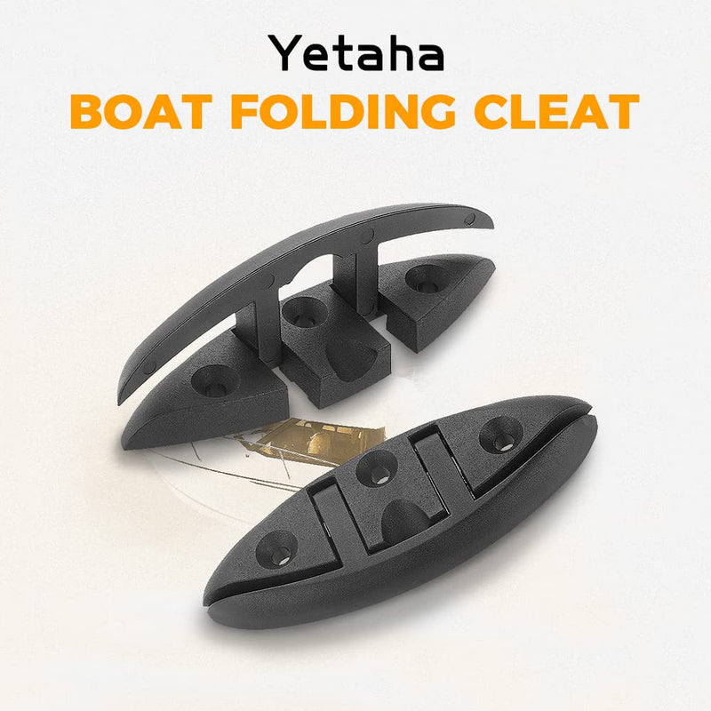Yetaha Boat Folding Cleat, 4 Pack Flip Up Dock Mooring Cleat Marine Deck Rope Cleat Accessories with Mounting Screws for Boat Kayak, 5.12inch Black