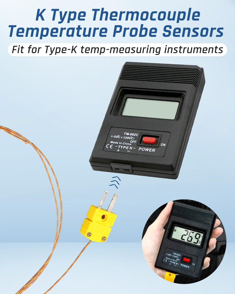 5 Pcs K Type Mini-Connector Thermocouple Temperature Probe Sensor 1 Meters Long Measure Range -50°C~482°C (-58°F~899°F)