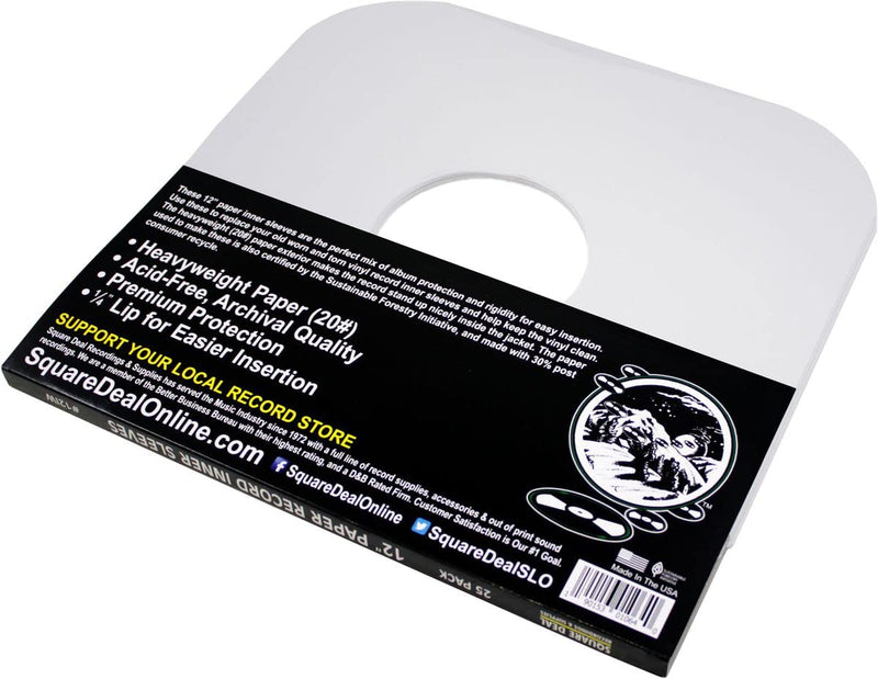 (25) Archival Quality Acid-Free Heavyweight Paper Inner Sleeves for 12" Vinyl Record Albums #12IW 25