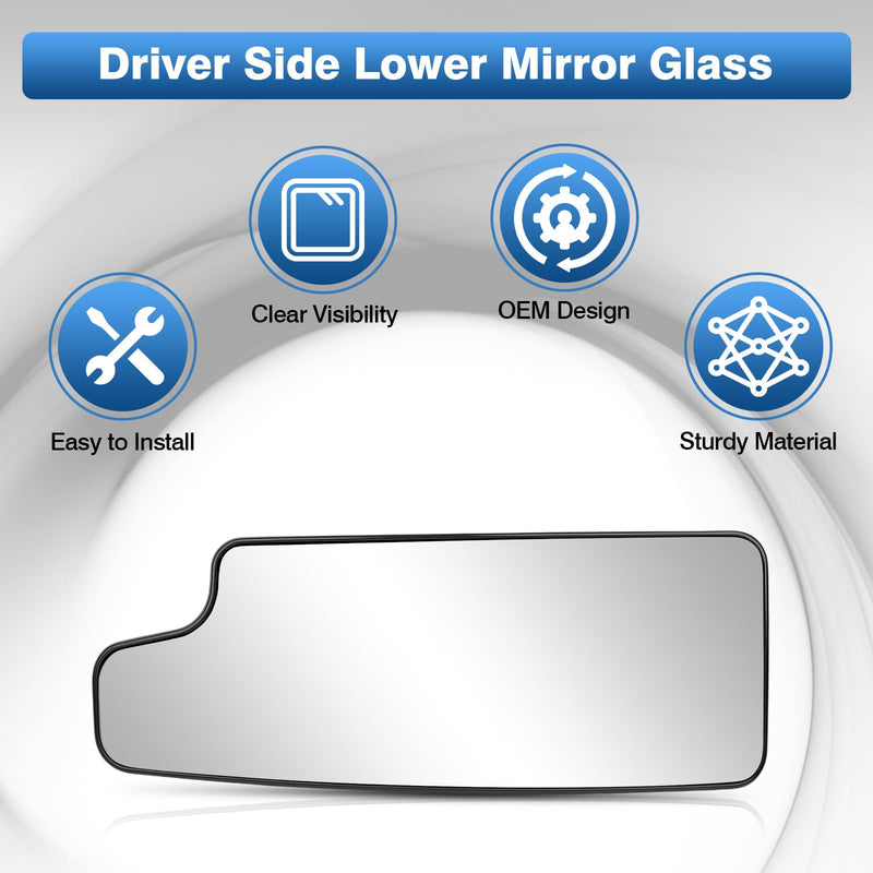 TOP-MAX Driver Left Side Towing Mirror Glass Replacement Fit for 2019 2020 2021 2022 2023 2024 2025 Chevy Silverado GMC Sierra 1500 2500 HD 3500 HD, Convex Lower Mirror Non-Heated with Back Plate Driver Side Non-Heated