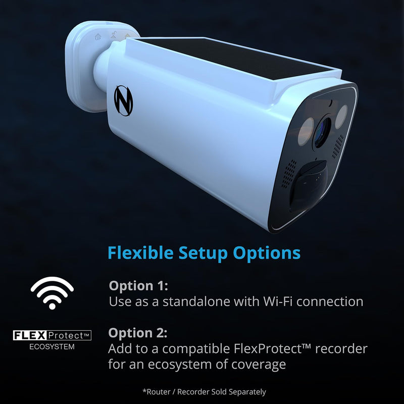 Night Owl 2K Battery Solar Powered Camera with Spotlight and 2-Way Audio – White