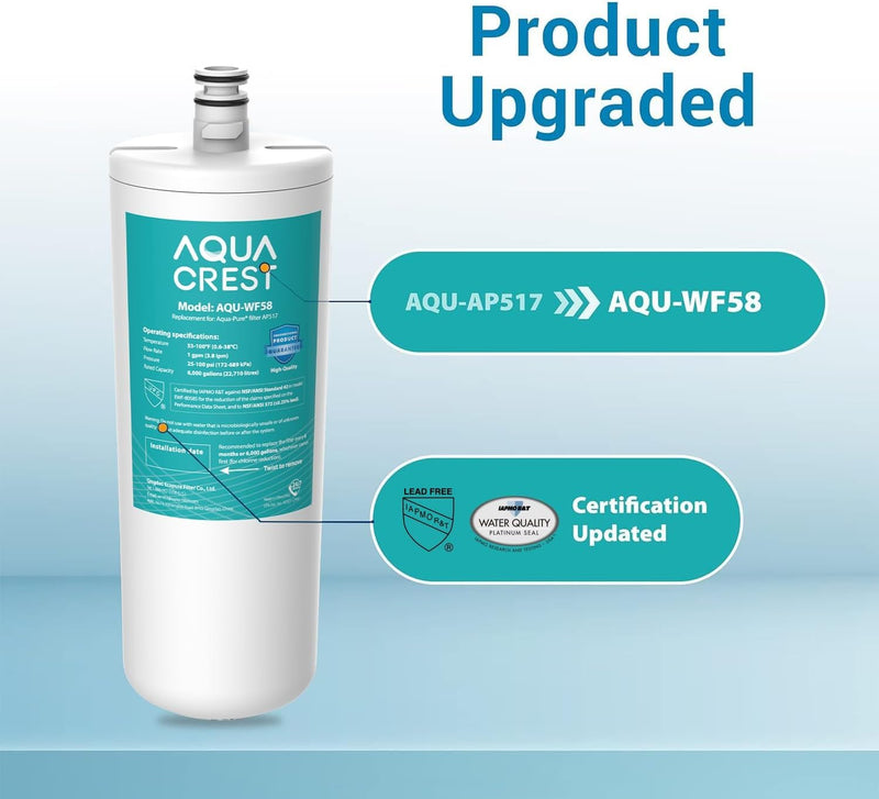 AQUA CREST AP517 Under Sink Water Filter, Replacement for Aqua-Pure® AP517, AP51711, AP510, AP517EA, NSF/ANSI 42 Certified, 6000 Gallons Extended Lifespan, More Pure Enjoyment, 1 Pack
