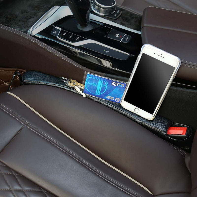 Supin 2 prices Car Seat Gap Filler Pad PU Leather Console Side Pocket Organizer and one cup for Cellphone Wallet Coin Key (Black) Black