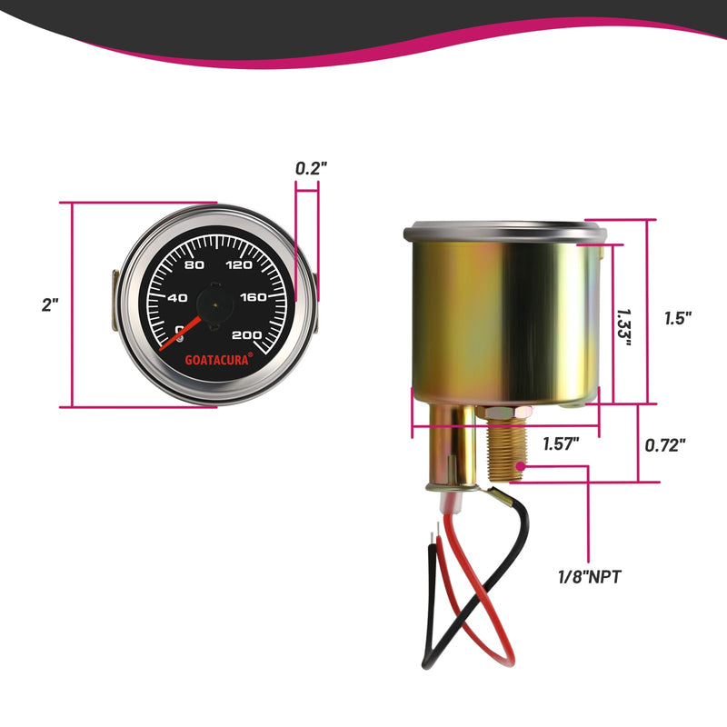 200psi Mechanical Dual Air Pressure Gauge for Air Ride Suspension Systems, 2" Dial Size, Galvanized Iron Case, 1/8" NPT Back Mount, 3-2-3% Accuracy