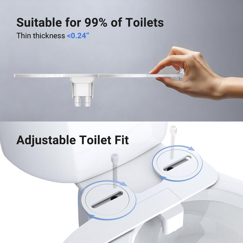 WATERLACE Bidet Attachment for Toilet Seat Sprayer - Non Electric Dual Nozzle with Cold Water - Self Cleaning Toilets Bathroom Spray for Butt Wash - Easy Slim Adjustable Pressure Control Rv Bidets White