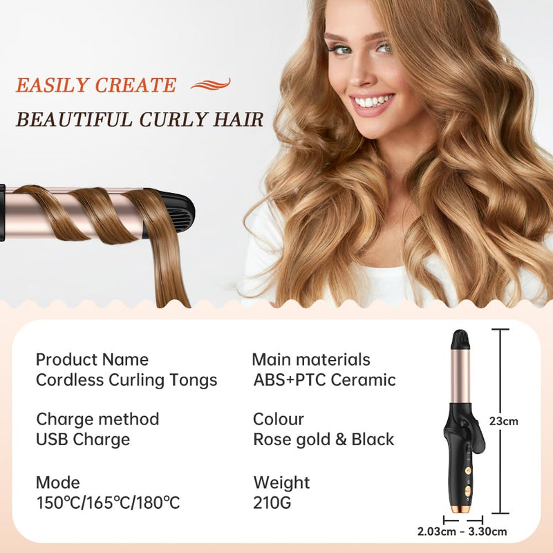 Curling Tongs 1 Inch,Cordless Rechargeable Curling Tongs,Cordless Hair Curler(3 Gear),Travel Mini Flat Iron 4000 mAh,Battery Straightener and Curler 2 in 1 for Long Short Hair (Black) Black