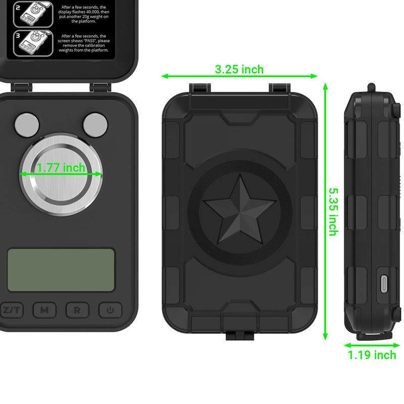 MAXUS Reloading Scale 50g/0.001g with Powder Trickler, Powder Scale with 3 Backlight Colors, Milligram Scale with Repeat Mode Matte Black