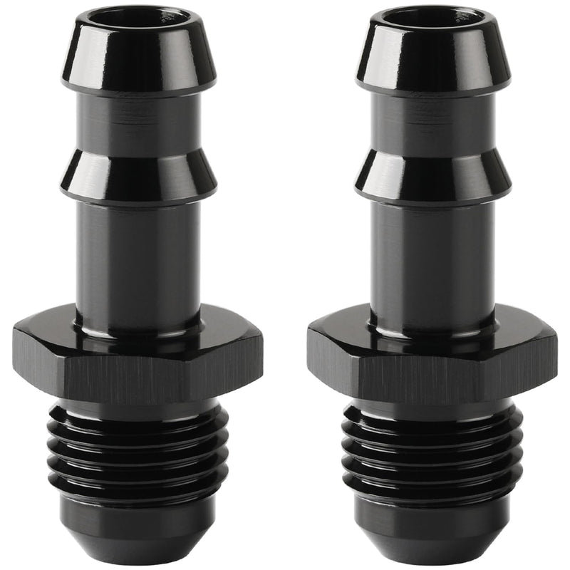 6AN Male Flare to 3/8 Hose Barb Straight Fitting Adapter Aluminum Black 2PCS 6AN to 3/8" Black - 2PCS