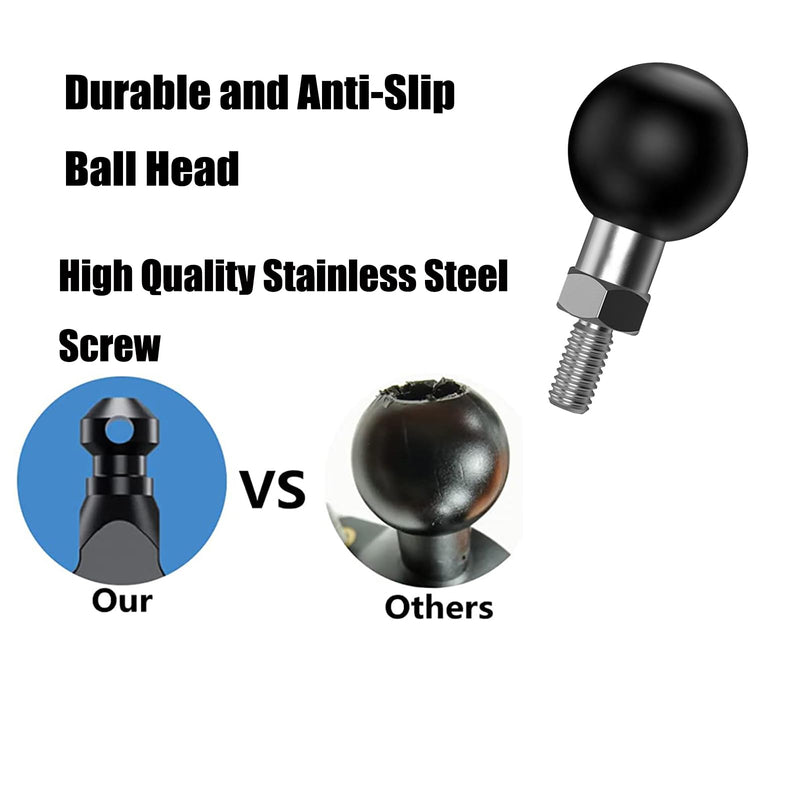 Ball Mount Base Ball Adapter with 1 inch TPU Threaded Bolt 1/4-20 Stainless Steel Compatible with RAM Mounts Ball B Size Double Socket Arms Ball Mount Mirror(Black-1) Black-1