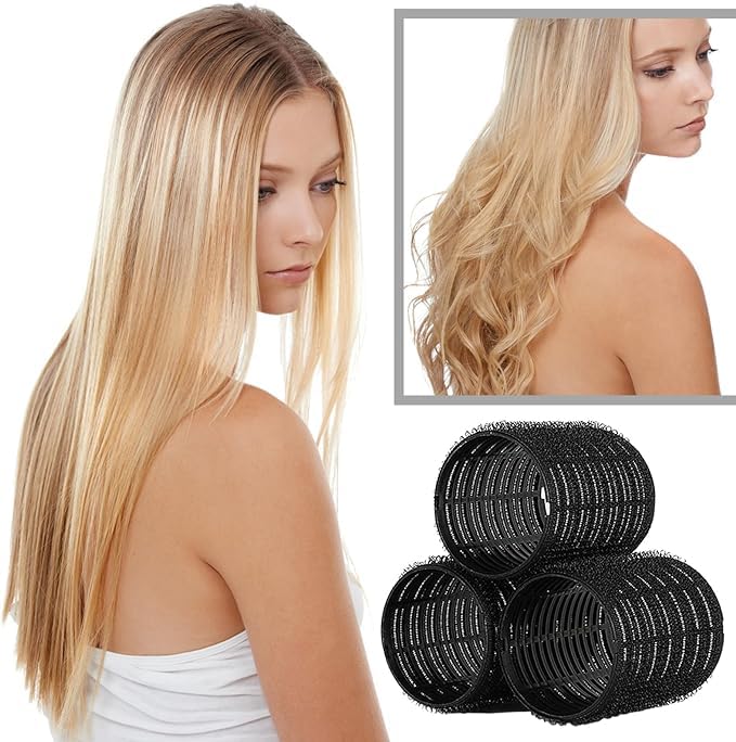 AMJKEJI 6 Pcs Hair Curler Rollers Large Velcro Rollers for Long Short Hair, Styling Self Grip Roller 60mm Hairdressing Tools for Women Home Travel Hair Salon (Black)