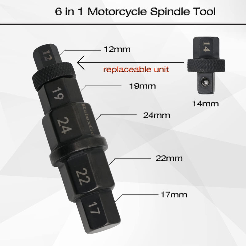 Motorcycles Hex Axle Tool Steady Hex Bit Socket Set Black Spindle Socket Adapter Tool 12mm,14mm,17mm,19mm,22mm,24mm with Gloves, 6 in 1 (6 in 1)
