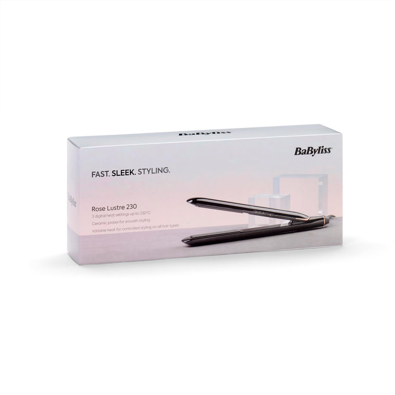 BaByliss Rose Lustre Hair Straighteners – Ceramic Smooth‑Glide Plates for Sleek & Frizz‑Free Styling, 30s Fast Heat‑Up, (180-230°C), Straightening & Smoothing Flat Iron, Worldwide Use, 2515DU Black