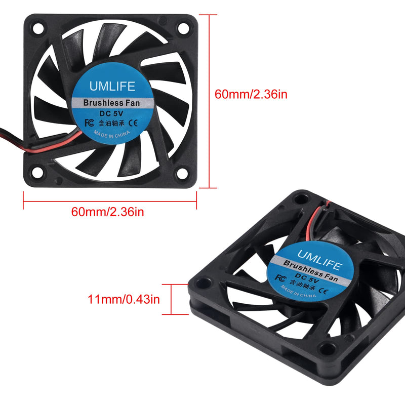 UMLIFE 60mm Fan, 4-Pack 5Volt 0.18A USB 60x60x10mm 6010 Brushless DC Computer CPU Heat Sink Cooling Cooler Fan 60mm x 10mm 6010 5V USB