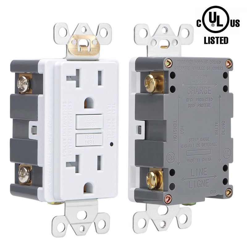 Baomain GFCI Outlet 20 Amp, with Wallplate, Self-Test Indoor Receptacle, Ground Fault Circuit Interrupter with Indicator Light, UL Certified, White (4-Pack) 4 20 Amp (Not-TR)