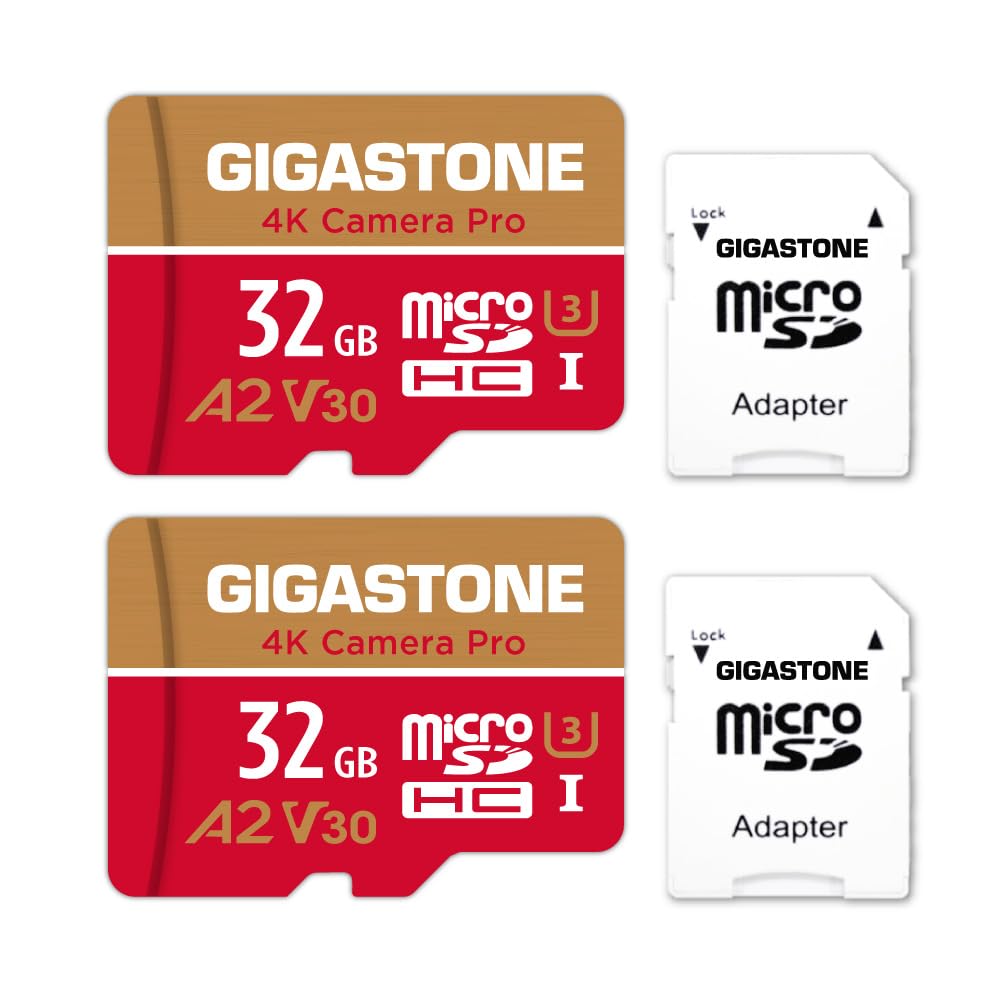 [5-Yrs Free Data Recovery] Gigastone 32GB 2-Pack Micro SD Card, 4K Camera Pro, UHD Video for GoPro, Action Camera, Wyze, DJI, Drone, R/W up to 95/35MB/s MicroSDHC Memory Card UHS-I U3 A2 V30 32GB 4K Camera Pro 2-Pack