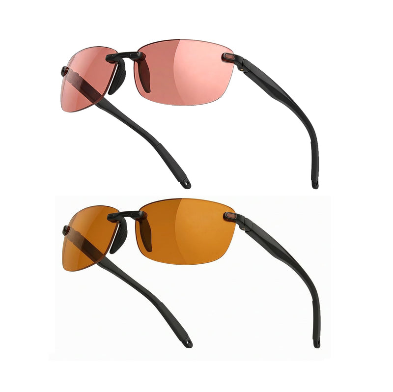 BRADDELL FL-41 Rose and FL-60 Brown Sports Glasses for Migraine Light Sensitivity, Fluorescent LED Glare, Photophobia and Concussion (Rectangular)