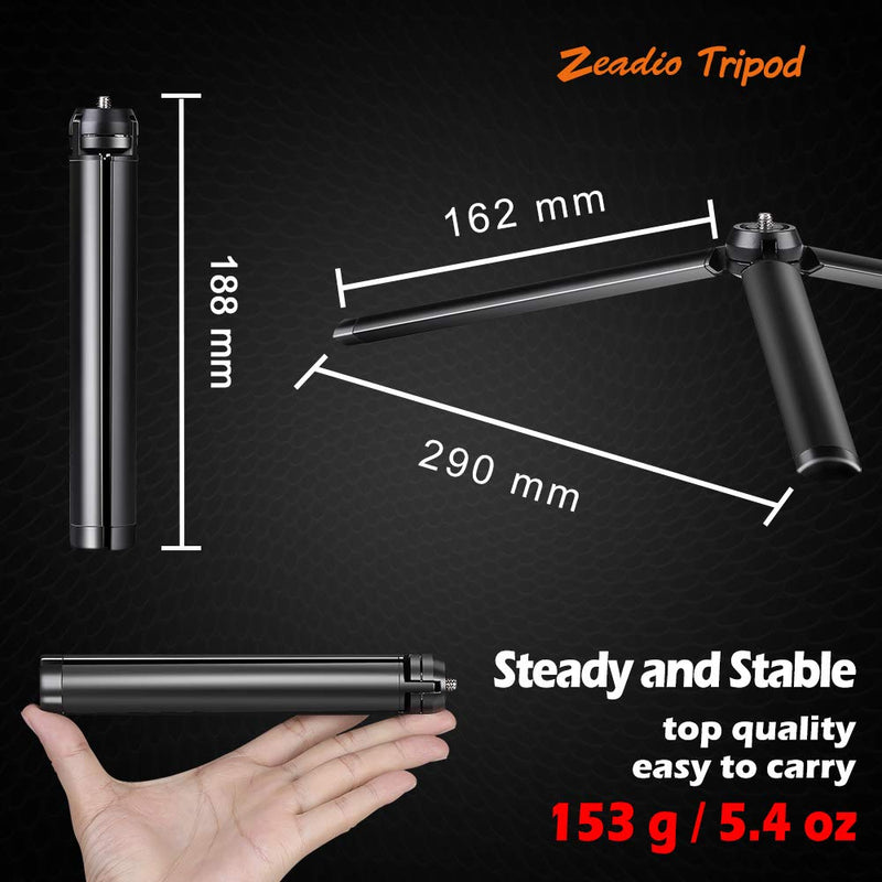 Zeadio Metal Mini Tripod, Desktop Tabletop Stand Tripod with 1/4 Inch Screw for Smooth 4, Crane Plus, Crane 2, Osmo Mobile, Ronin-S, Vimble 2, Gimbal Handle Grip Stabilizer and All Cameras Length 18.8 cm