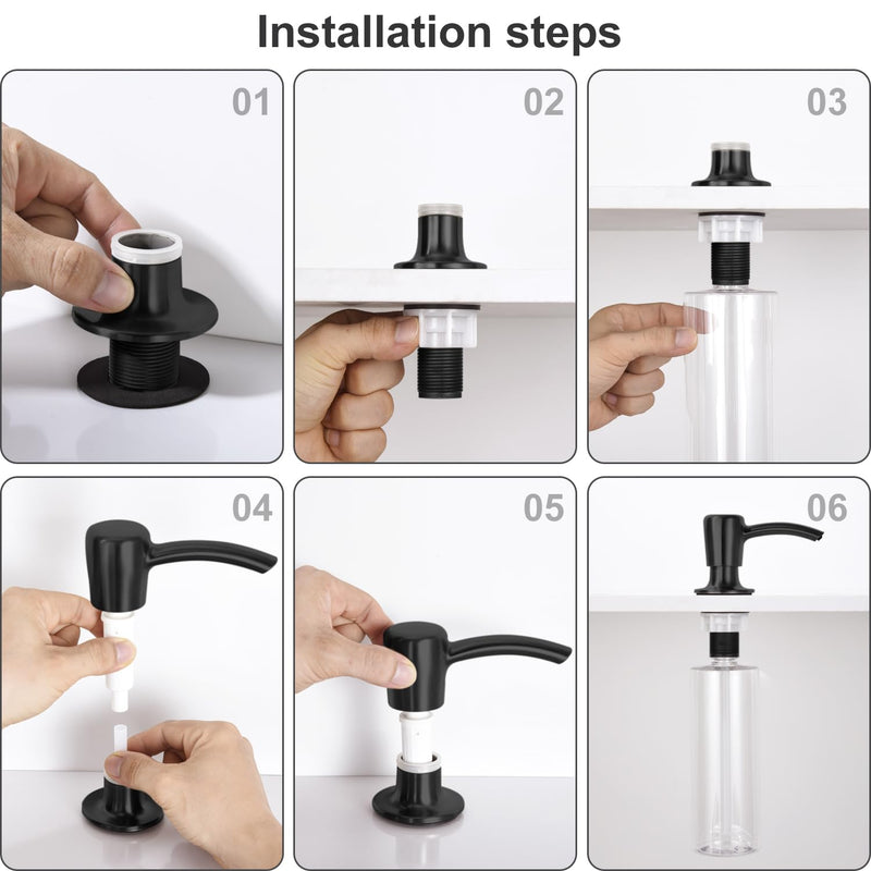 GAGALIFE Soap Dispenser for Kitchen Sink - 17 OZ Capacity Bottle Counter Mount, Matte Black Sink Soap Dispenser Pump, Built in Sink Soap Dispenser, Refill from Top
