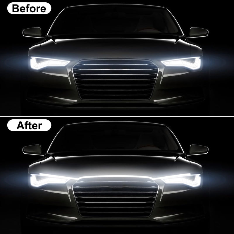 Dynamic Car Hood Light Strip, 59/71/79 Inches Flexible Exterior Car LED Strip Lights Waterproof Car Led Hood Light Daytime Running Light Strip for Cars, Trucks (White) White 59 Inch