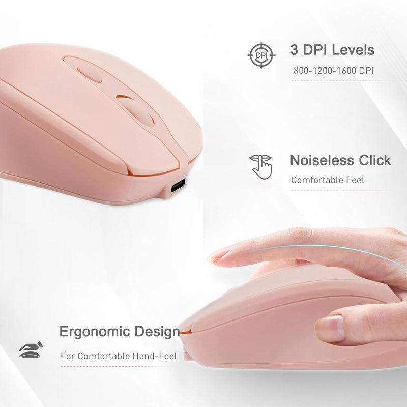 Bluetooth Wireless Mouse USB C for Macbook Air Pro/Computer/Laptop, Wireless Rechargeable Silent Ergonomic Mouse Type C for Mac/iPad/iMac/Surface(Pink) Pink