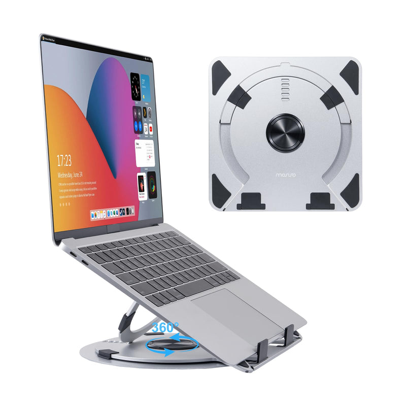 MOSISO Laptop Stand for Desk, Adjustable Aluminum Alloy Computer Stand with 360 Degree Rotating Base, Ergonomic Keyboard Riser Kickstand for Collaborative Work, Compatible with All Laptops, Silver