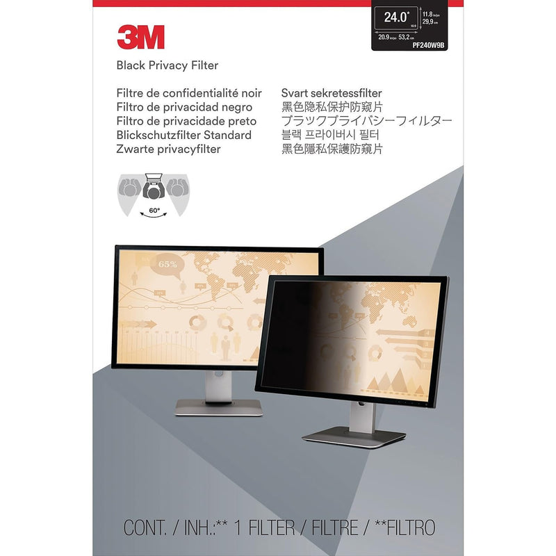 3M Privacy Filter for 24 Inch Widescreen Monitor, Reversable Gloss/Matte, Reduces Blue Light, Screen Protection, 16:9 Aspect Ratio (PF240W9B) , Black