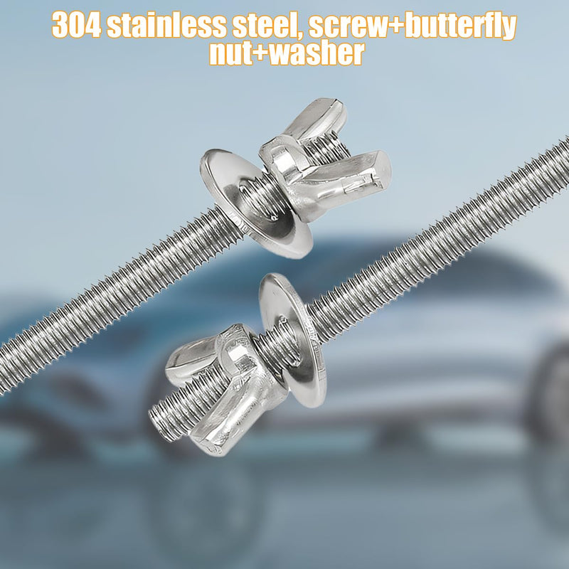 2PCS Car Air Cleaner Stud Kit, Stainless Steel Vehicle Air Cleaning Mounting Bolt, Performance Automotive Carburetor Stud Wing Nut Adapter Set Accessories, Universal Fit (5.91 x 0.20 inches) Silver2