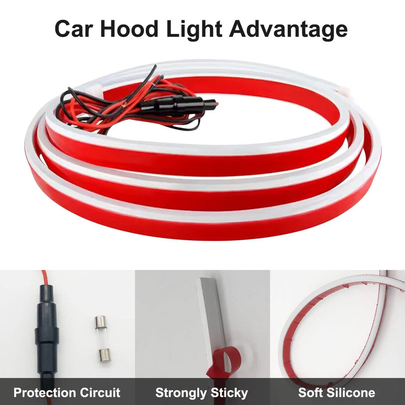 Dynamic Car Hood Light Strip, 59/71/79 Inches Flexible Exterior Car LED Strip Lights Waterproof Car Led Hood Light Daytime Running Light Strip for Cars, Trucks (White) White 59 Inch