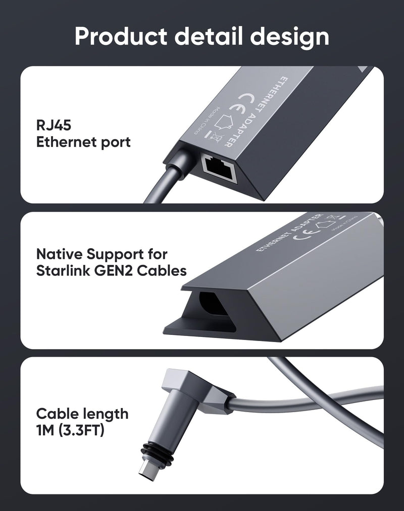 Kuulaa for Starlink Gen 2 Ethernet Adapter, 1000Mbps Gigabit RJ45 High Speed Wired Network Connector, Stable Fast External Ethernet Connection for Starlink Standard Actuated Dish and Router