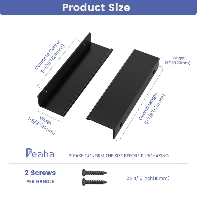 Peaha 10 Pack Black Finger Pulls for Cabinets Edge Pulls for Cabinets Black Cabinet Handles Kitchen Concealed Drawer Pull 5 Inch Hole Center 5-1/16in(128mm) hole center