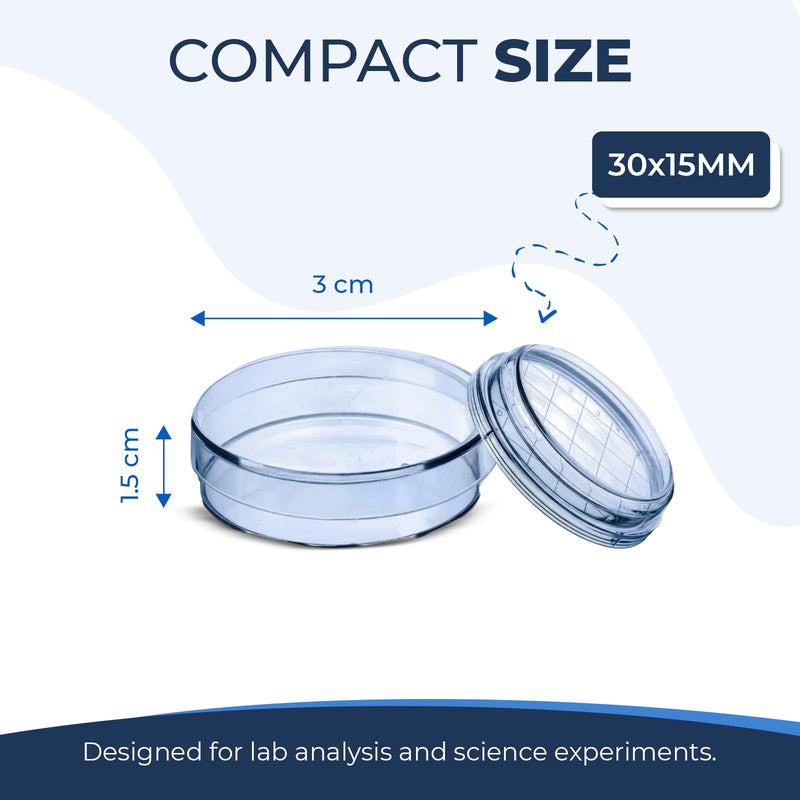 100 Pack Small Petri Dishes with Lids 30x15 mm Clear Plastic Dishes Vented Transparent Polystyrene Sample Containers for Classroom Educational Activities and General Laboratory Use 30x15 mm with Vents 100