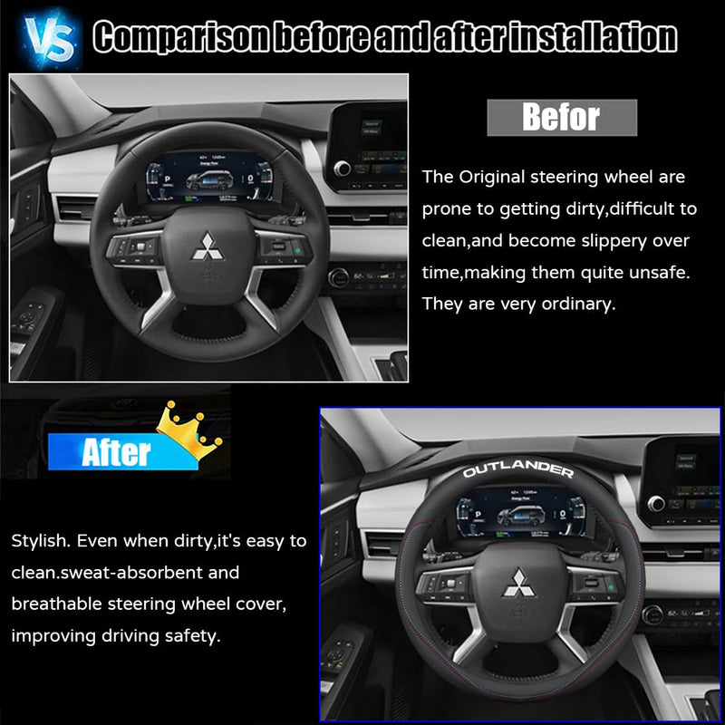 Kakash Custom Interior Accessorie for Mitsubishi Outlander Outlander PHEV Steering Wheel Covers Non-Slip Sporty Racing Faux Leather Ergonomic Comfortable Handle 1Pcs/Set(Red Stitching+Blue Stitching) Red stitching+blue stitching