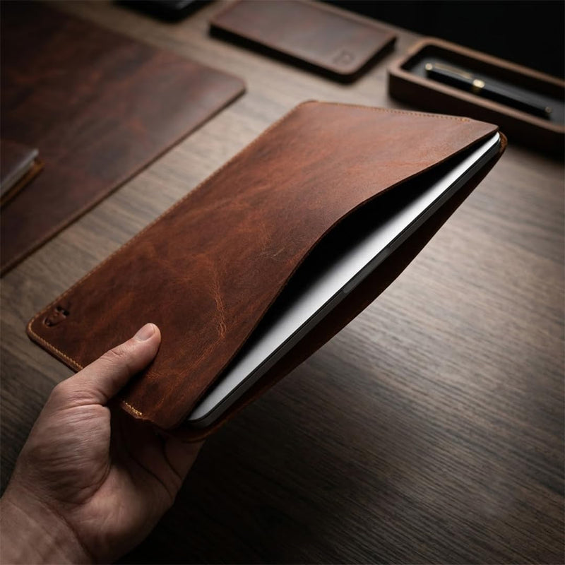 Dessi Matte Crazy Horse Leather Sleeve for 11-Inch iPad Pro | iPad Air Compatible, Galaxy Tab S9 Compatible, Minimalist Flat Pouch, Naked Fit