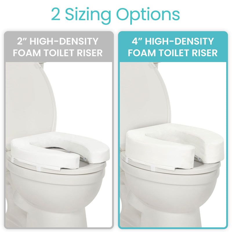 Vive Toilet Seat Riser Cushion for Seniors - Universal Fit - Raised Toilet Seat with High-Density Foam for Elongated & Standard - Firm Handle, Cushioned & Padded - Elevated Medical Handicap Lifter White Dense Riser 4” Height