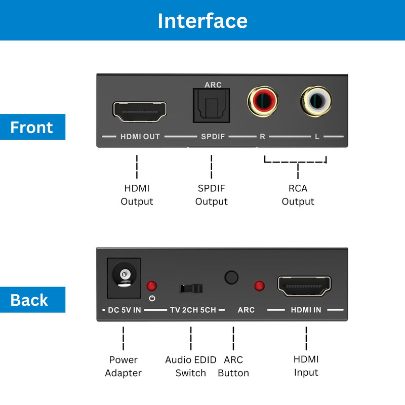 J-Tech Digital HDMI Audio Extractor 4K 60Hz HDMI to Optical SPDIF + RCA, Supports HDMI ARC Dolby Digital DTS CEC HDCP 1.4 [JTD4KATSW]