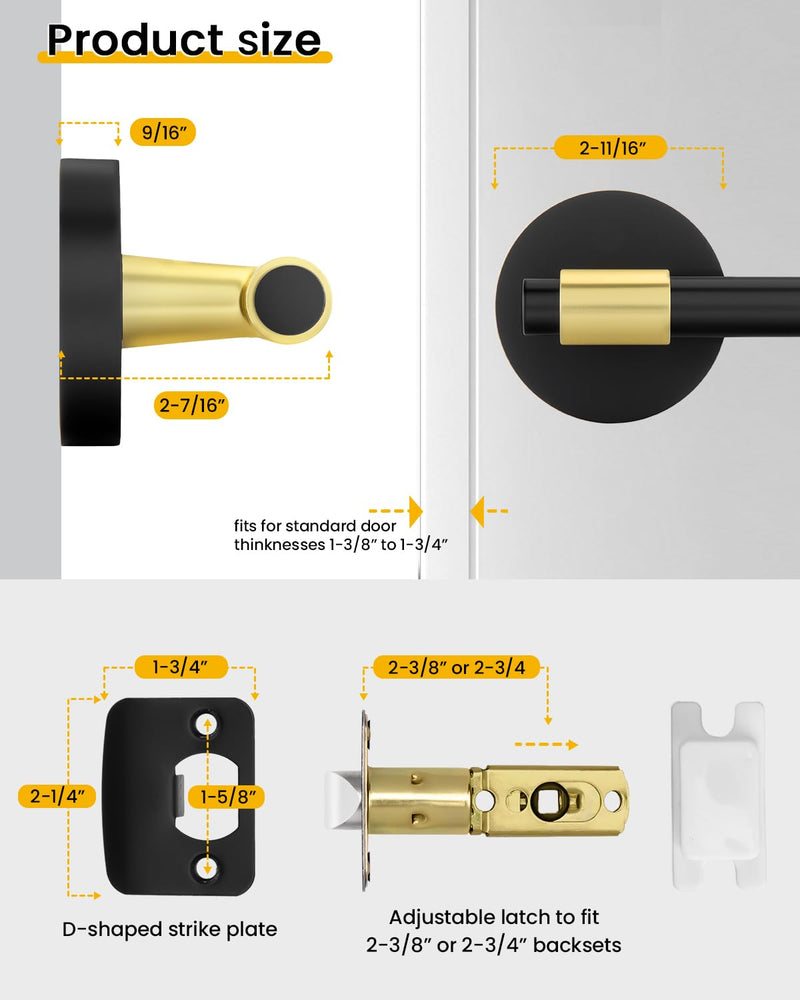 Goldenwarm 1 Pack Black and Gold Passage Door Handle, Matte Black Closet Door Handle, Black and Gold Interior Lever Door Handles for Hallway, Closet