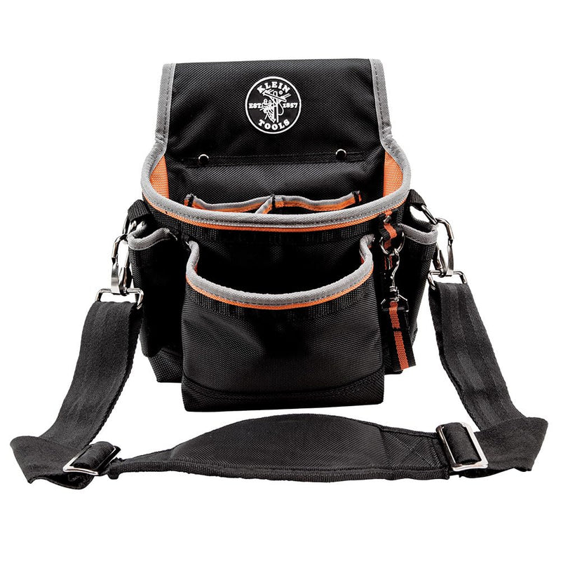 Klein Tools 5243 Tradesman Pro Tool Pouch with Padded Shoulder Strap, Reinforced Bottoms and Electrical Tape Thong, 15-Pocket 15-Pocket Pouch