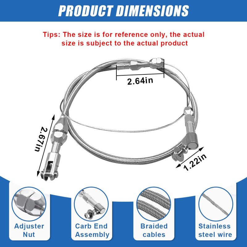 36" Braided Throttle Cable Kit, Universal Accelerator Adjustable Throttle Cables Replacement, Stainless Steel Fuel Line Gas Cable Kit with Aluminum Fitting & Ferrule for Most Vehicles (36 Inch) 36 Inch