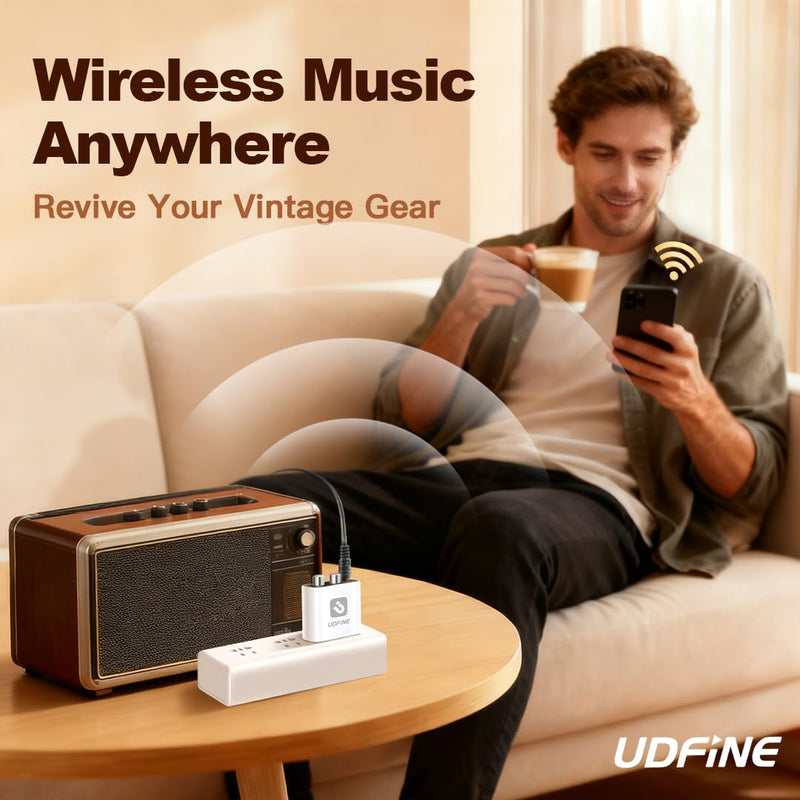 Smart Bluetooth 6.0 to AUX/RCA Adapter & Receiver for Home Stereo, Wireless Bluetooth Adapter for Stereo Receiver, Plug & Play, Sound, Upgrade Old Speakers, Udfine AudioLink