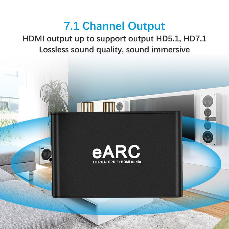 HDMI eARC/ARC to HDMI, RCA R/L, Optical, 3.5mm Audio Converter, eARC/ARC Audio Converter Extractor/Adapter for TV