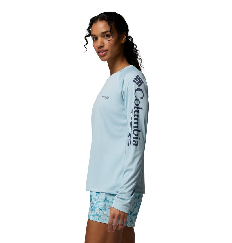 Columbia Women's PFG Tidal Tee II Long Sleeve Sun Protection Shirt, Marine Light/Nocturnal Logo, Medium